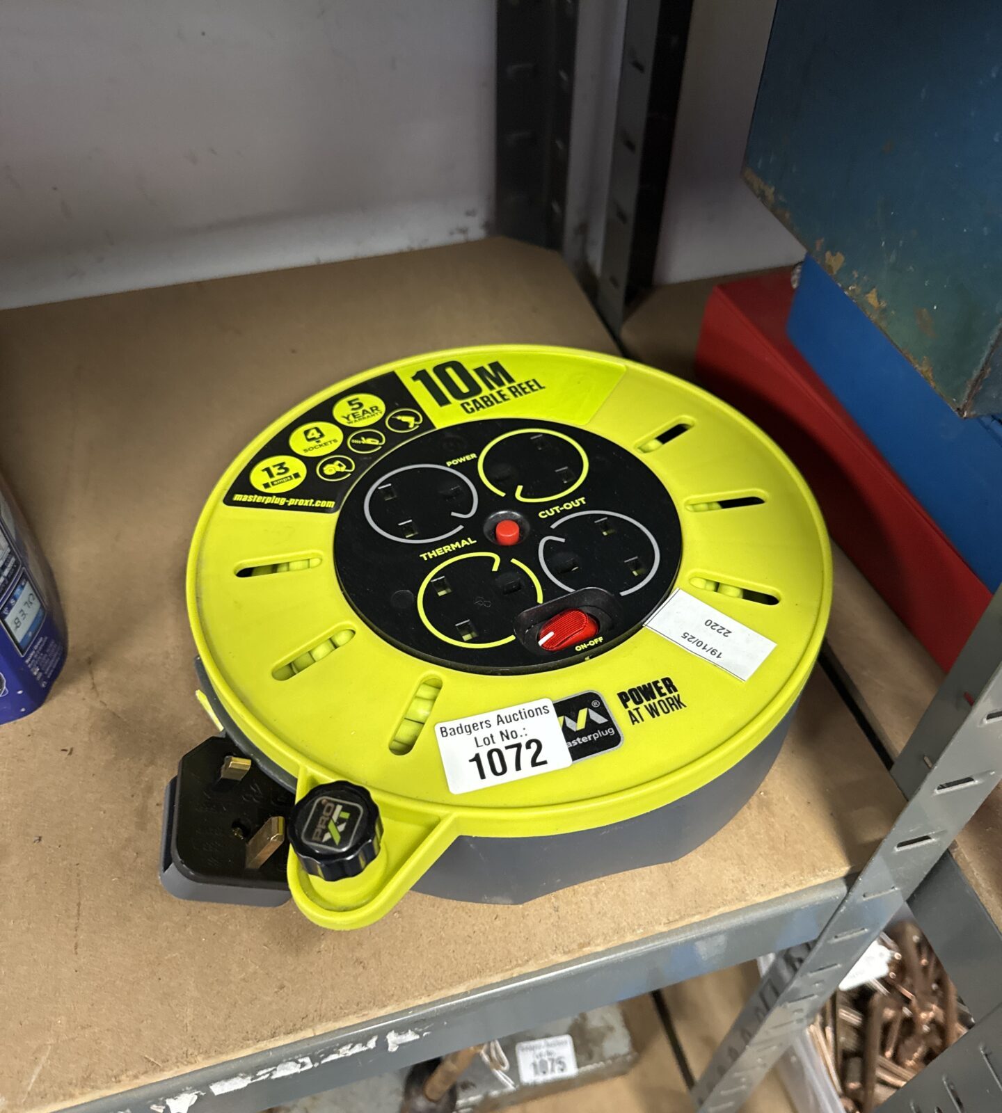 Masterplug 10m four gang extension reel for garden and DIY use.