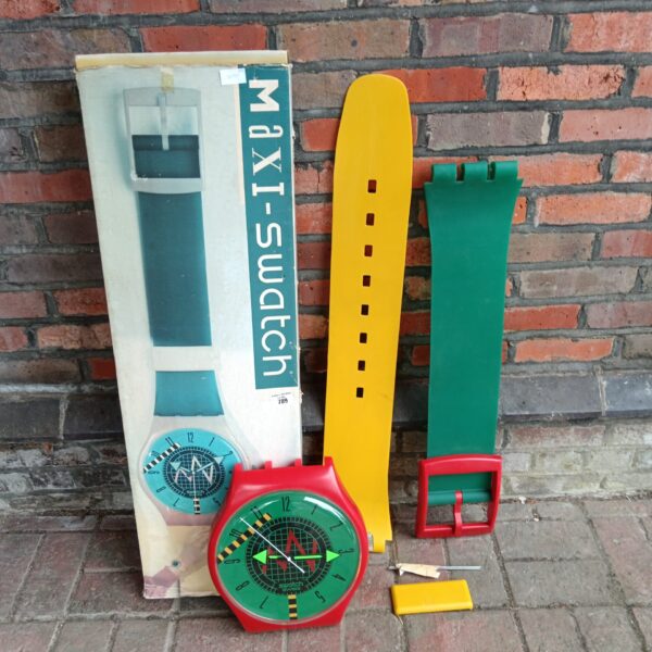 Vintage Maxi Swatch wall clock in original box.