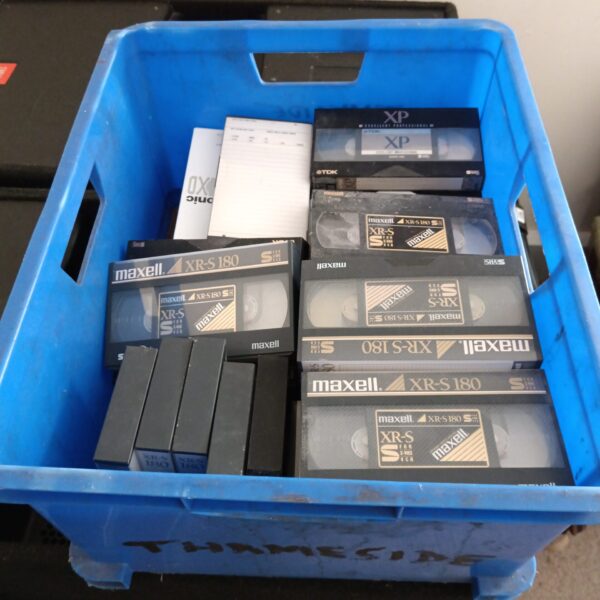 Lot of Maxwell VHS cassette tapes for recording video.