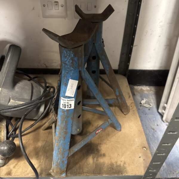 Pair of used Melco axle stands for vehicle maintenance.