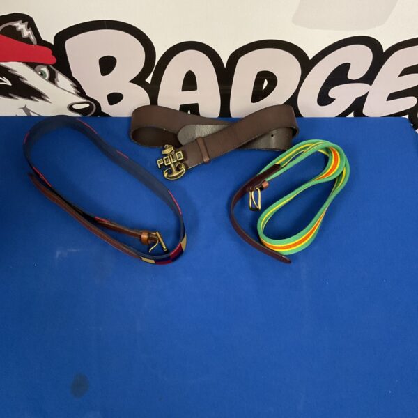 Lot of three men's leather belts in various styles.