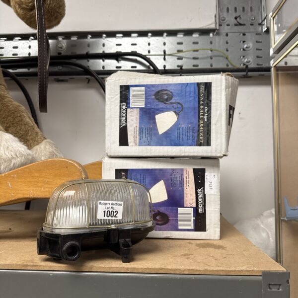 Vintage Micromark wall lights, a pair of bulkhead lamps.