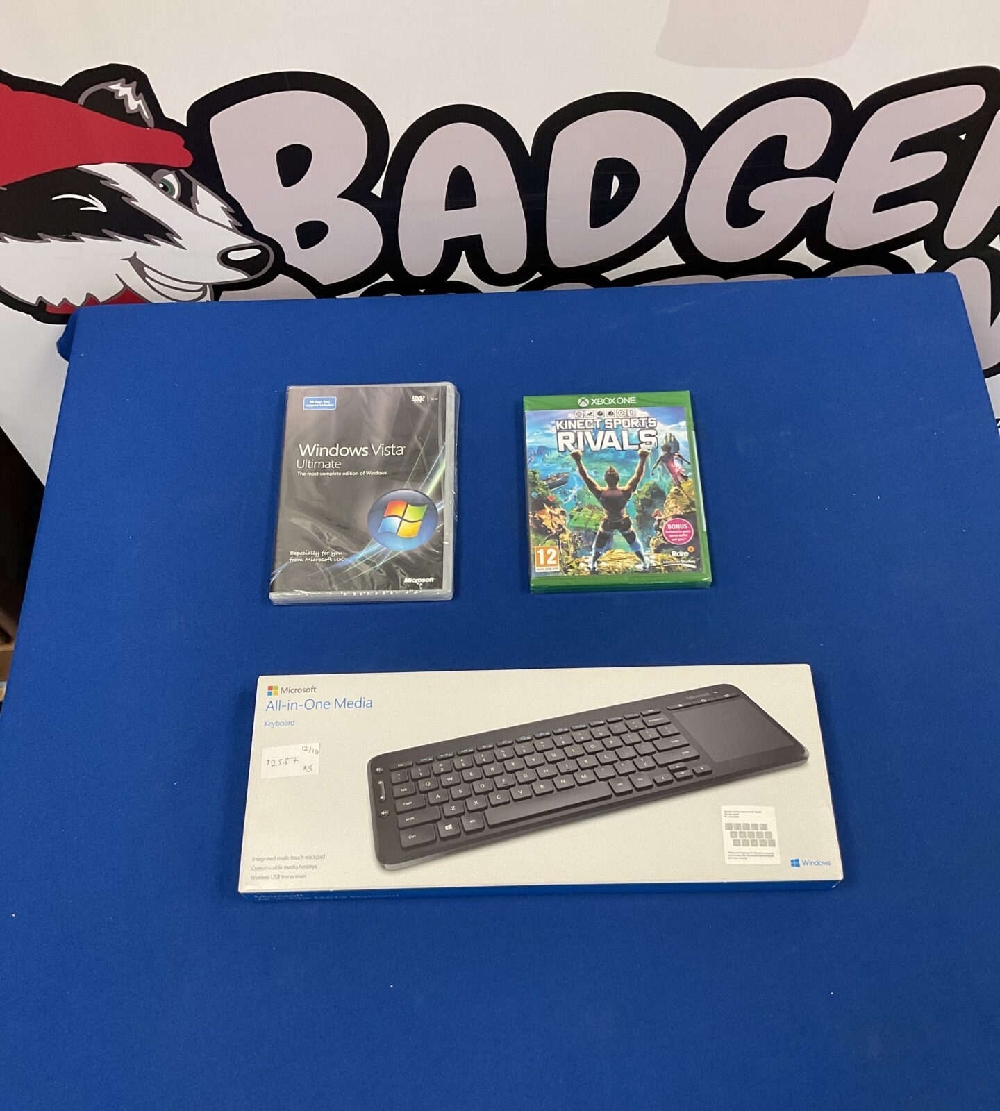 Microsoft All-in-One Media Keyboard with sealed Windows Vista and Xbox One game.