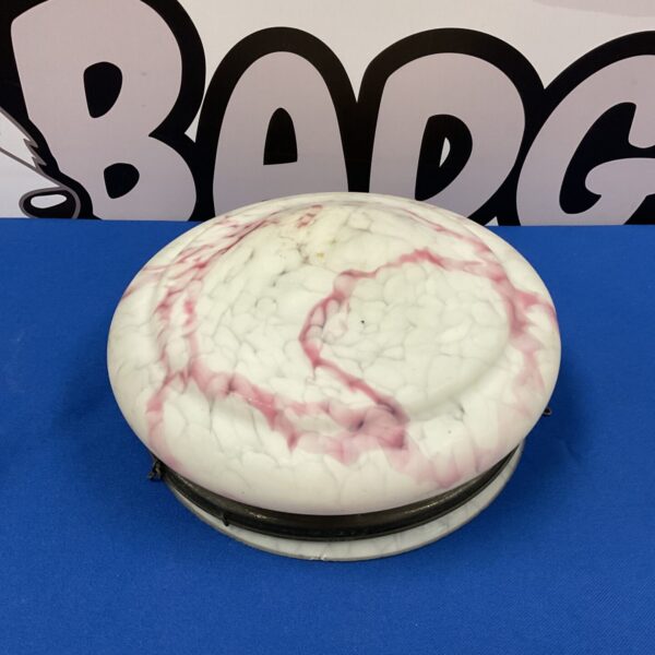 Vintage mid-century pink and white glass light shade for retro lighting.