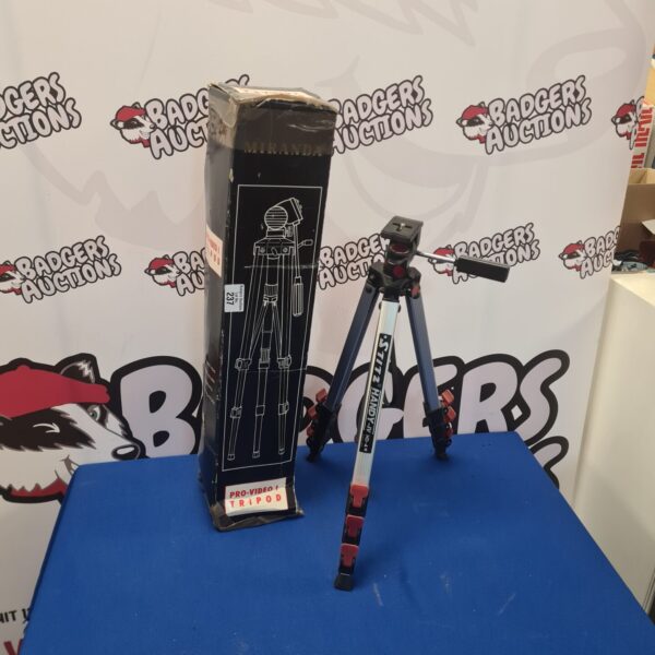 Two video tripods, including a Miranda Pro Video 1 and Stitz Handy-IV.