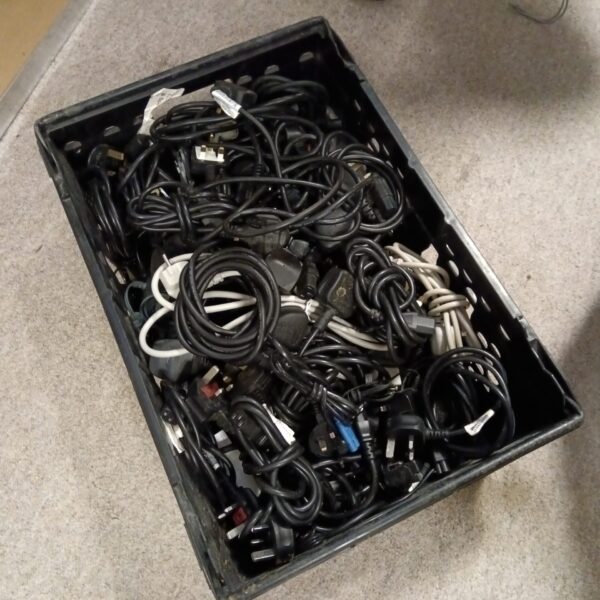 Mixed cable lot with assorted power and network cables.