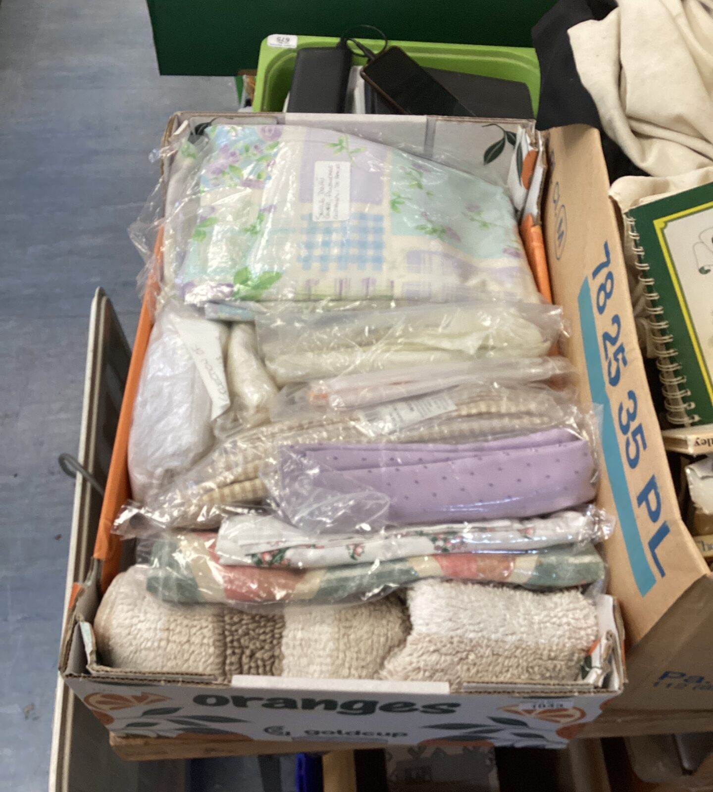 Mixed curtain lot with various textiles and patterns.