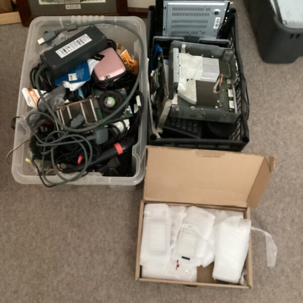 Mixed electronics and cabling lot for hobbyists and repair technicians.