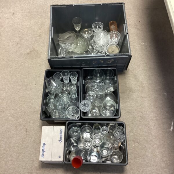 Mixed lot of vintage glassware including wine and cherry glasses.