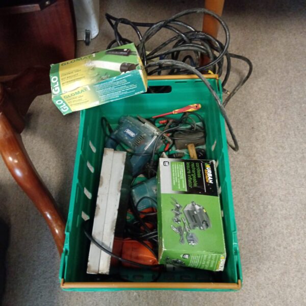 Mixed tool lot featuring Glomat control unit and inflator.
