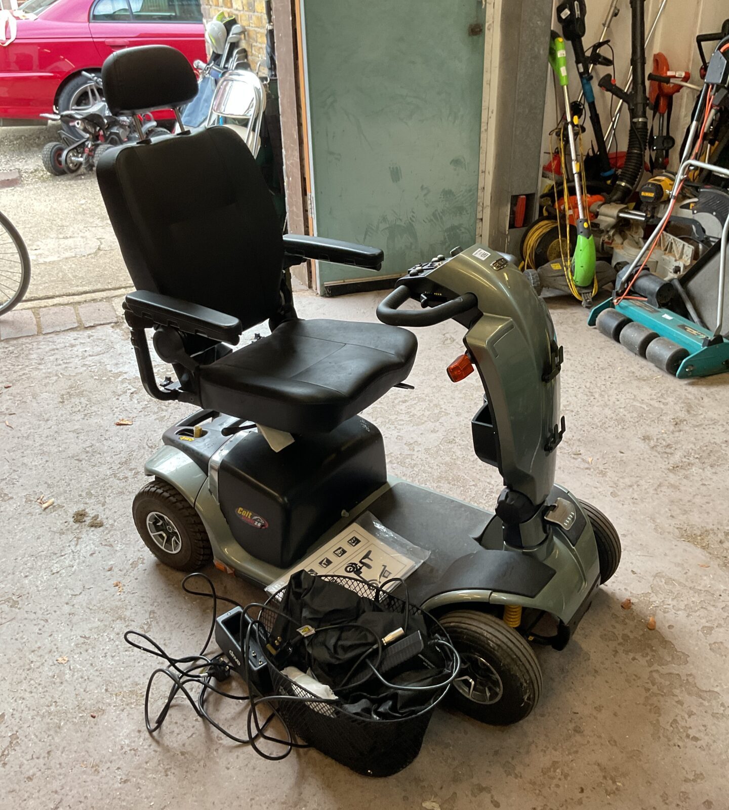 Silver Pride Colt Deluxe 2.0 mobility scooter with black seat.