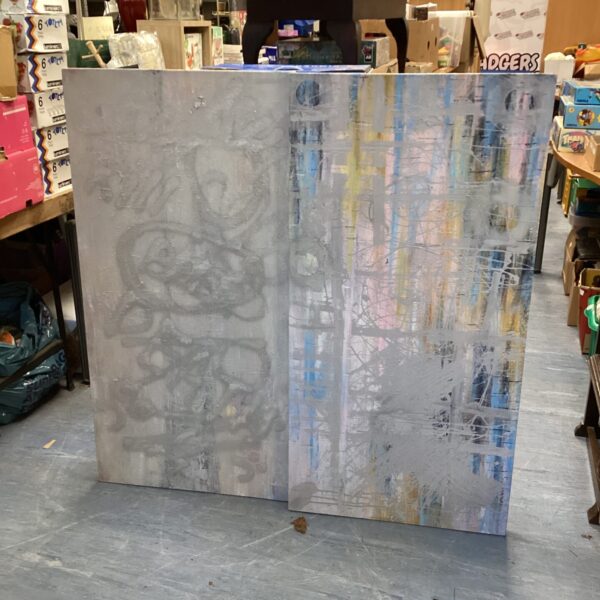 Abstract modern art canvas set with blue and white tones.