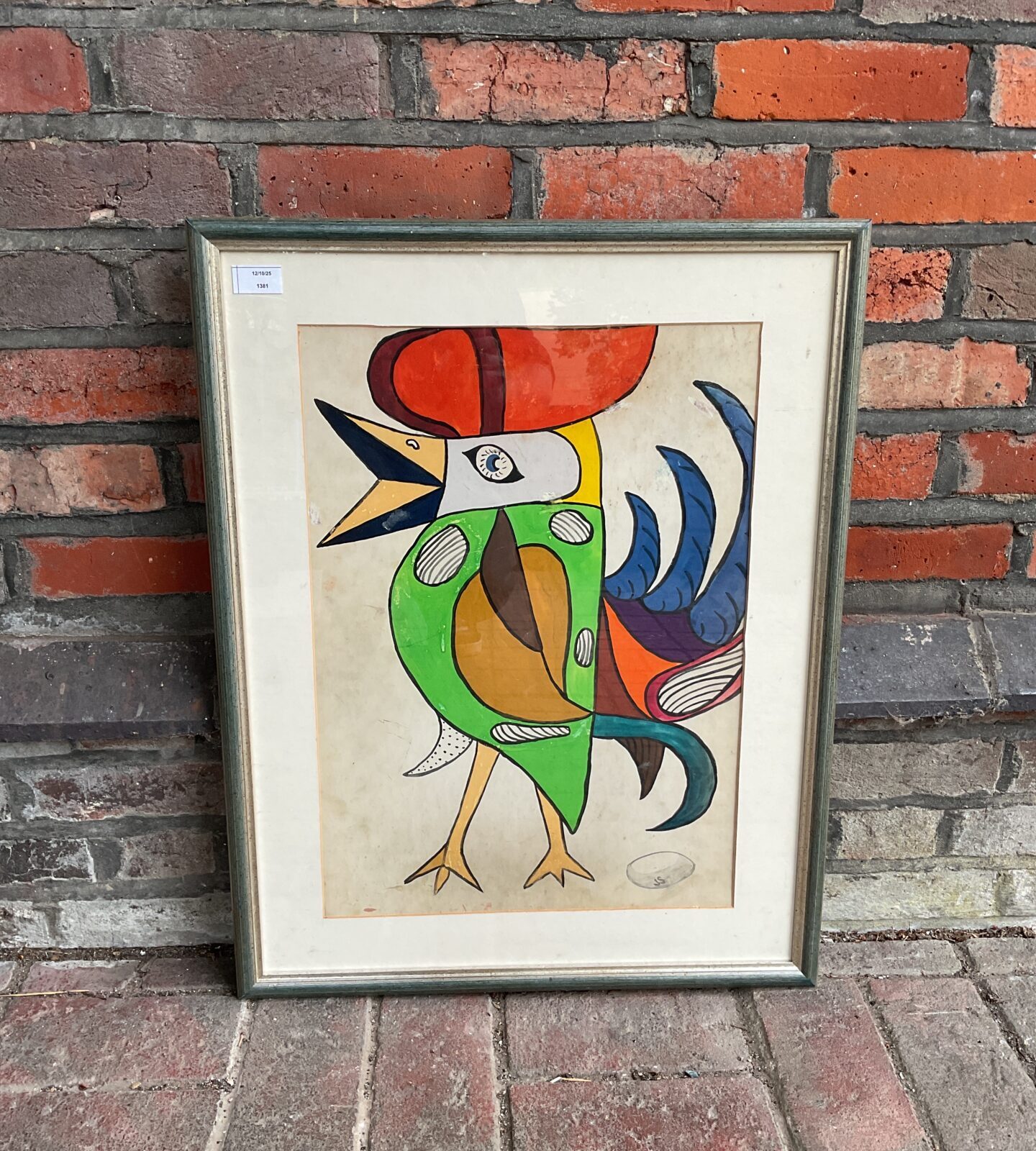Vibrant modernist watercolour painting of a colourful rooster.