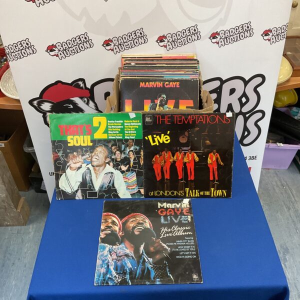 Vintage Motown LP collection with vinyl records and album covers.