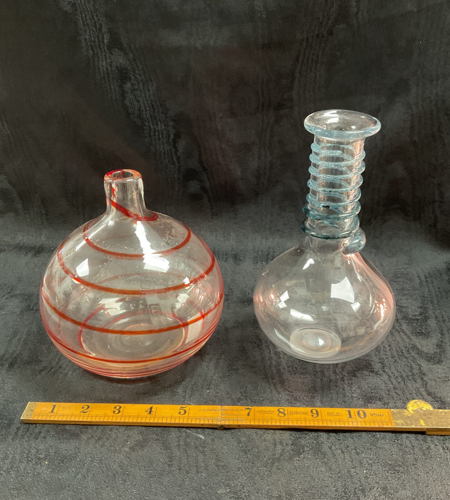 Red and clear Murano swirl vase, hand blown Italian art glass.