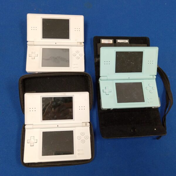 Lot of three Nintendo DS Lite consoles for retro gaming collectors.