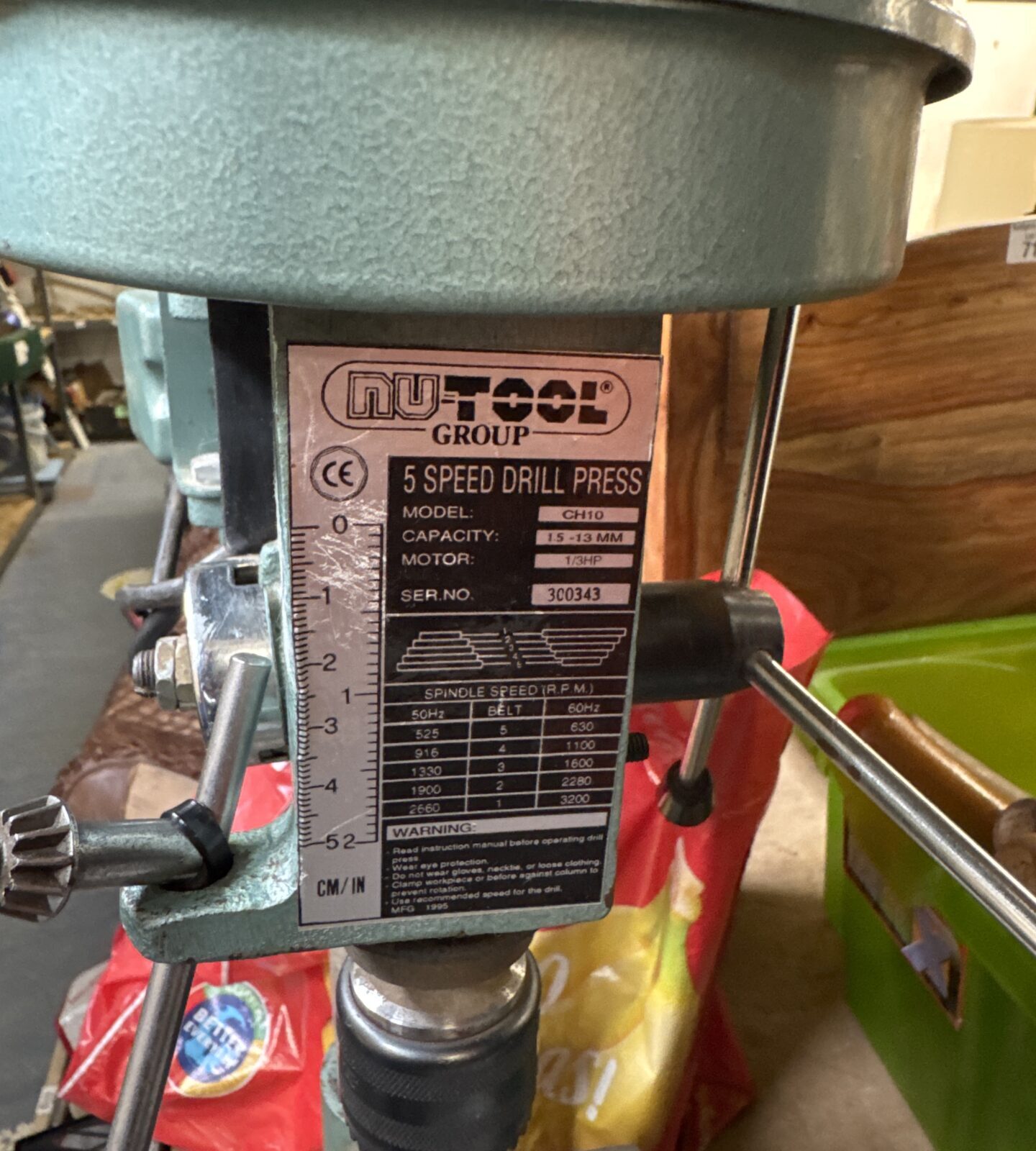 Close-up of the Nutool drill controls and specifications.