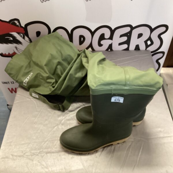 Front view of size 12 Ocean waders for fishing and outdoor use.