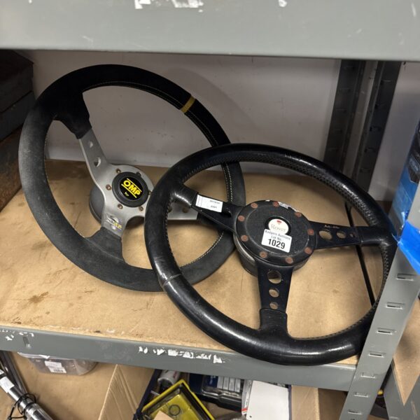 Vintage OMP steering wheel for Rover, classic car part.