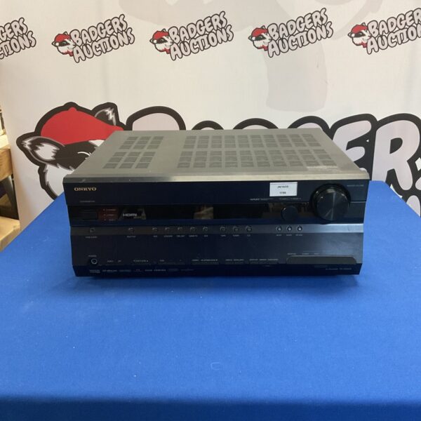 Front view of the Onkyo TX-SR605 AV receiver in good condition.