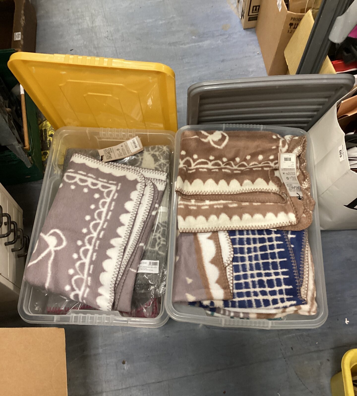 New lot of organic cotton blankets by Fabulous Goose in neutral tones.