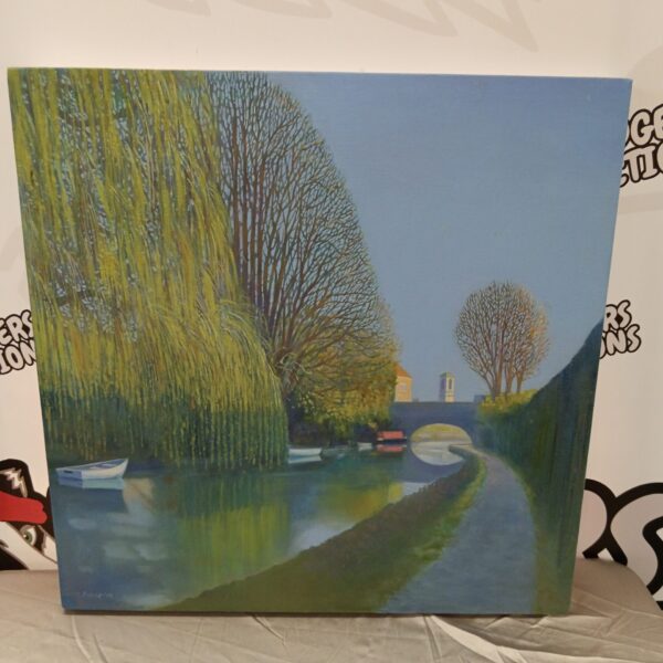 Serene Oxford Canal painting by Sirapak Pompa, a beautiful landscape scene.