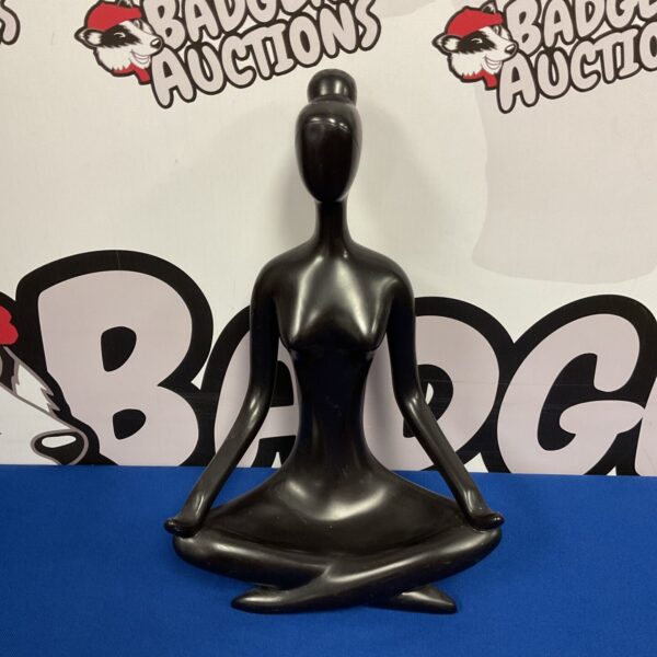 Vintage Parlane meditating lady sculpture in black, a classic art deco figurine.