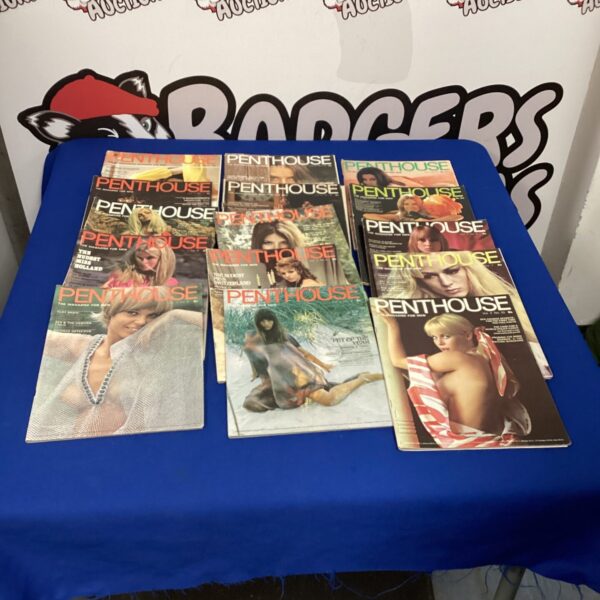 Bundle of vintage Penthouse magazines for collectors and enthusiasts.