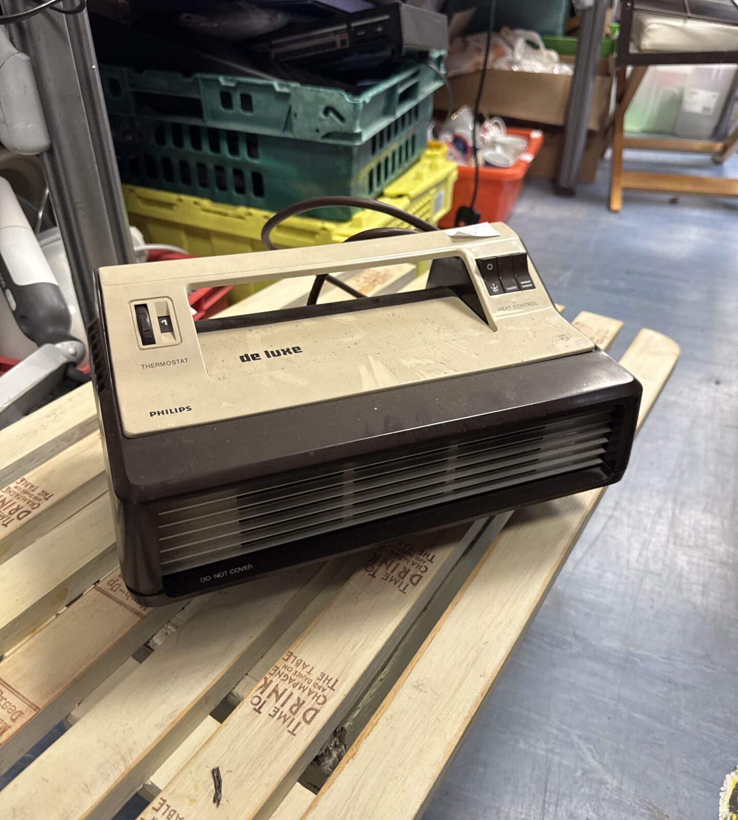 Vintage Philips Deluxe electric heater with thermostat control.