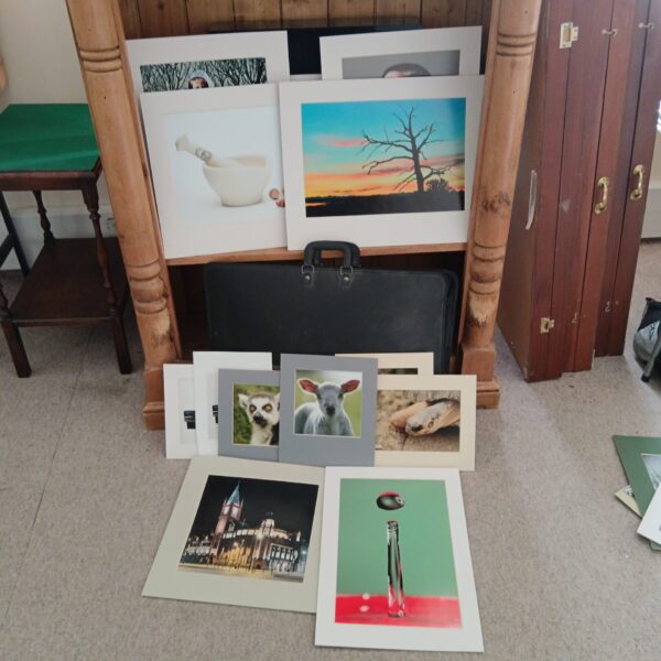 Vintage art case filled with a collection of photograph prints.