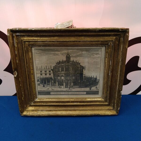 Antique 1727 engraving of the Sheldon Theatre at Oxford University by Pieter van der Aa.