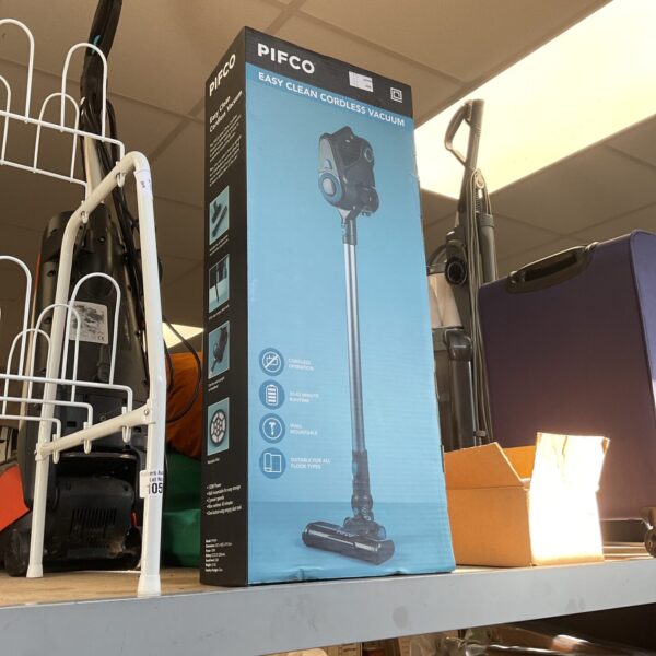 Pifco Easy Clean cordless vacuum cleaner in retail packaging.