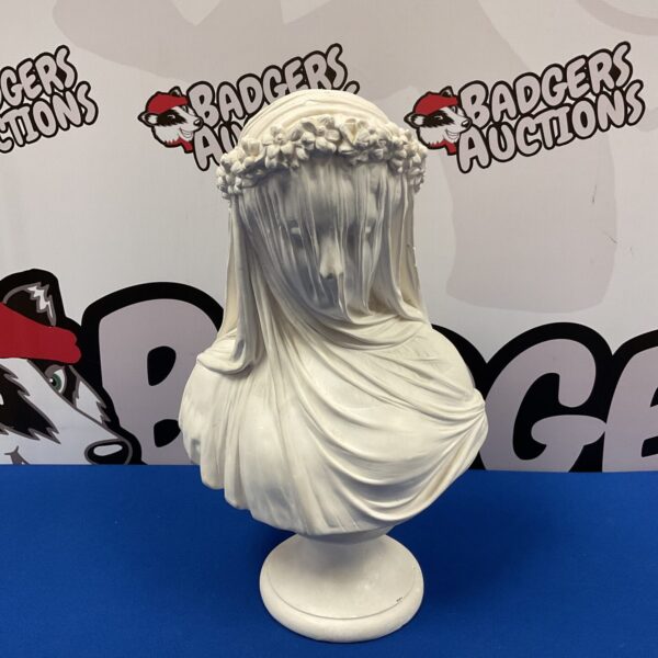 Vintage plaster bust of a veiled maiden sculpture.