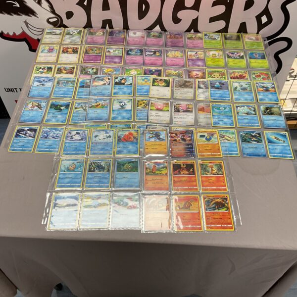 Large lot of sleeved Pokemon trading cards for collectors.