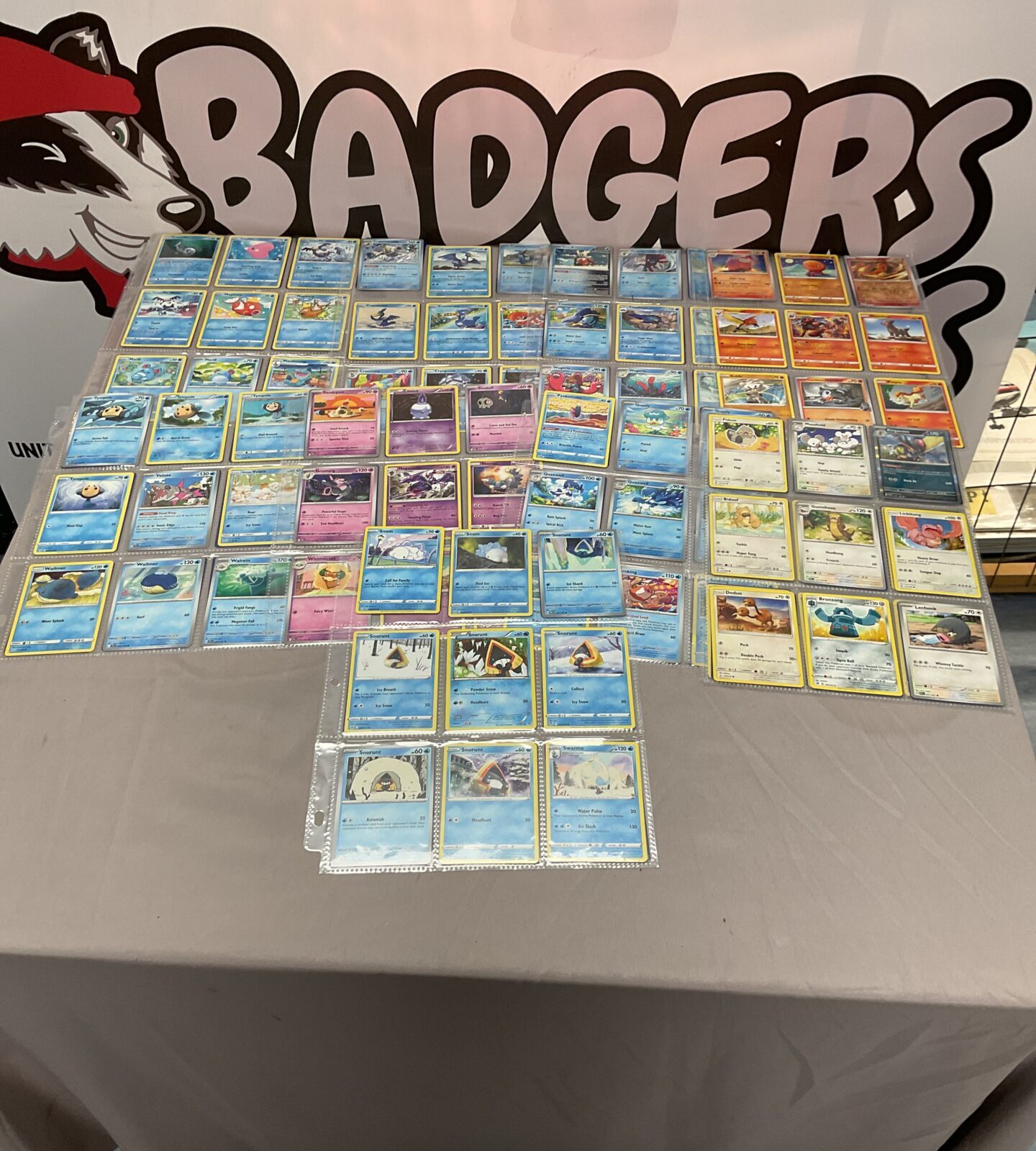 Large lot of sleeved Pokemon trading cards for collectors.