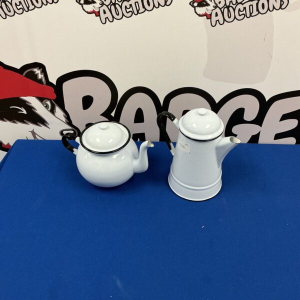 Vintage Polish enamelled teapot with floral design.