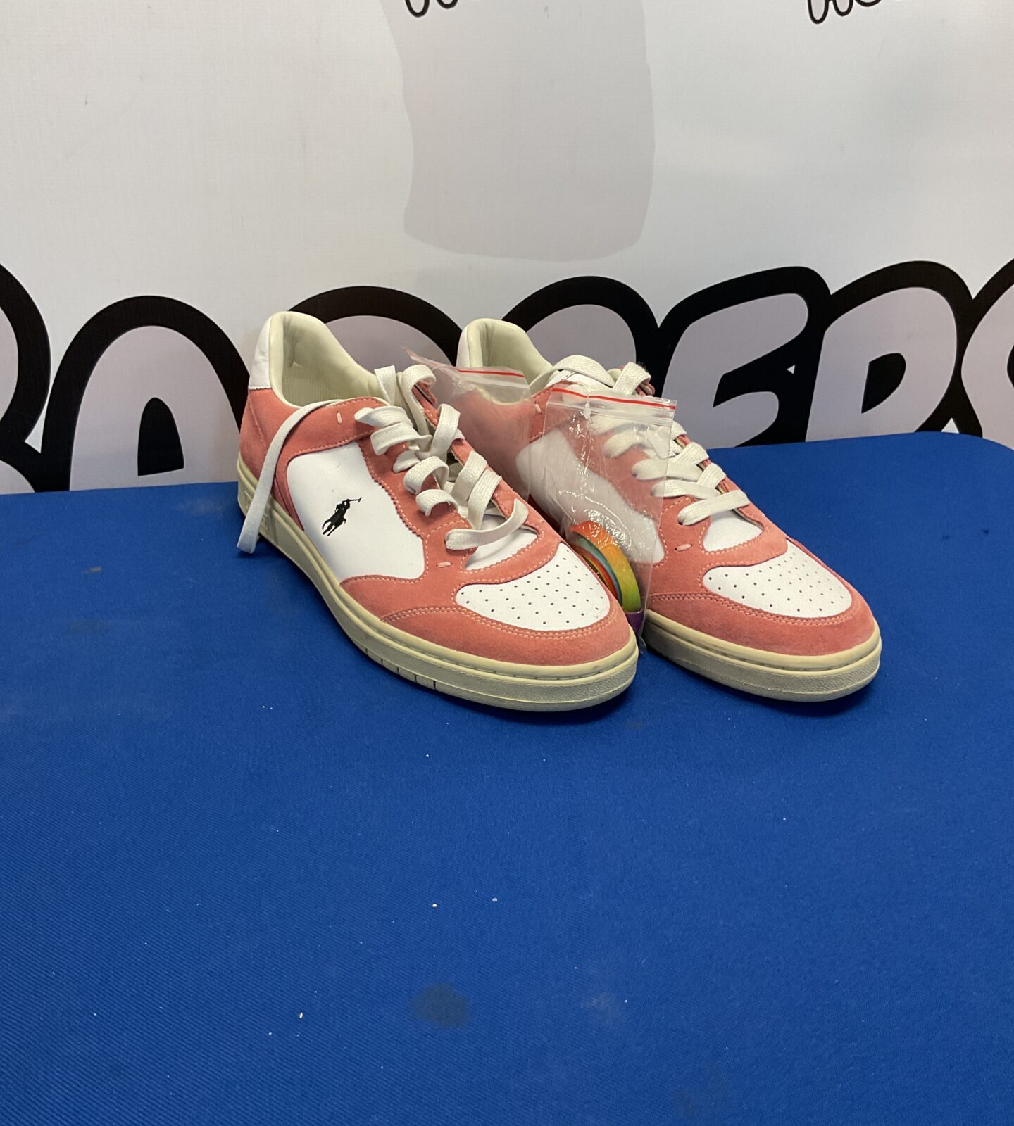 Pink Polo Ralph Lauren Master Court suede trainers.