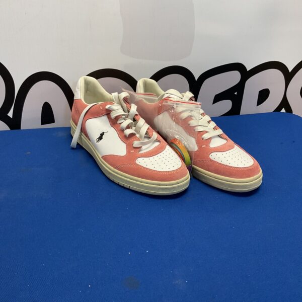 Pink Polo Ralph Lauren Master Court suede trainers.
