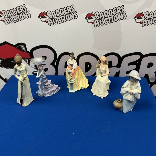 Collection of five vintage porcelain lady figures.