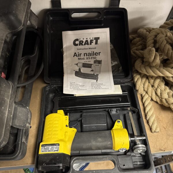 Used Powercraft XY-F50 air nailer for woodworking projects.