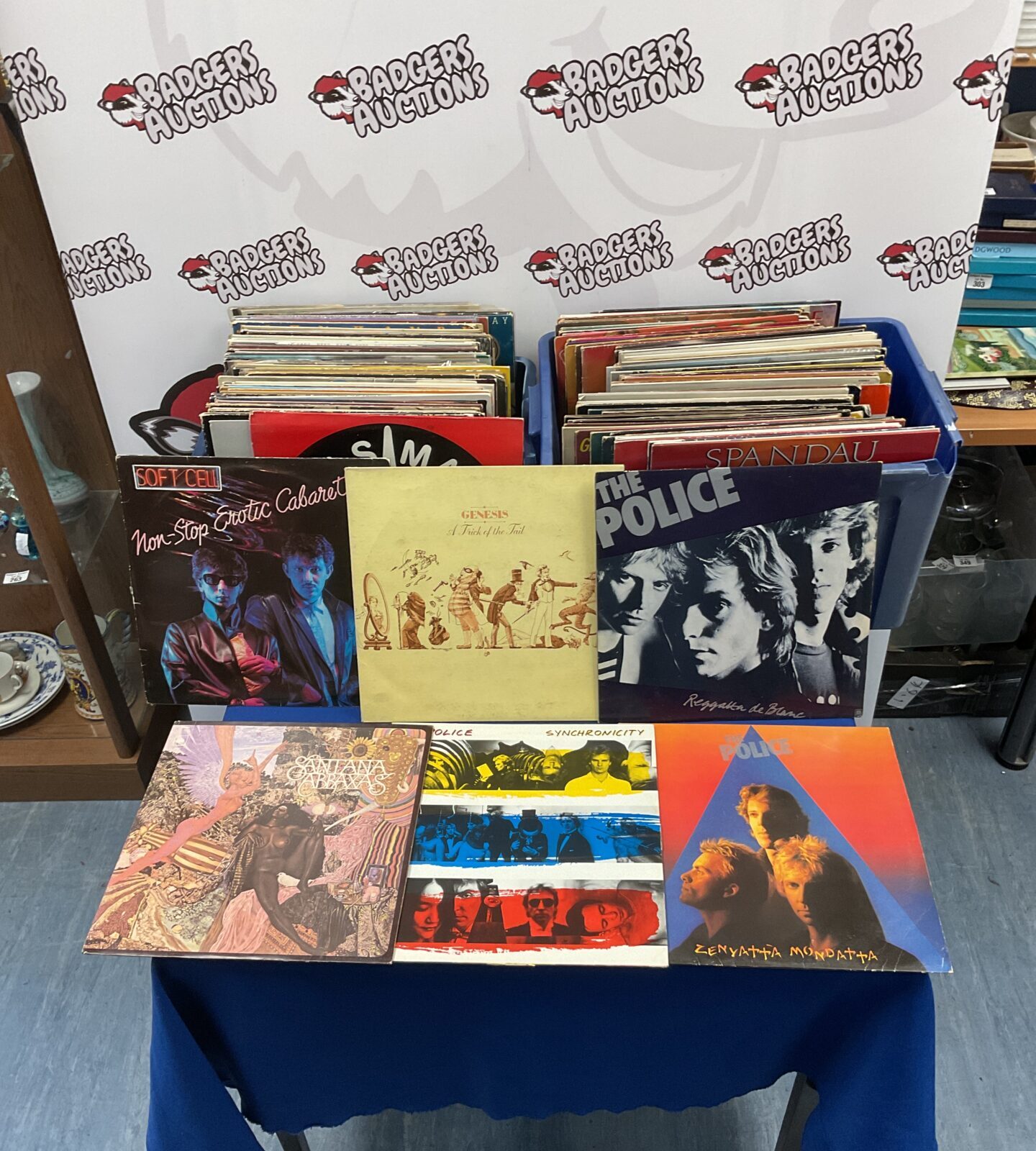 Lot of vintage prog rock vinyl records from the 1970s.