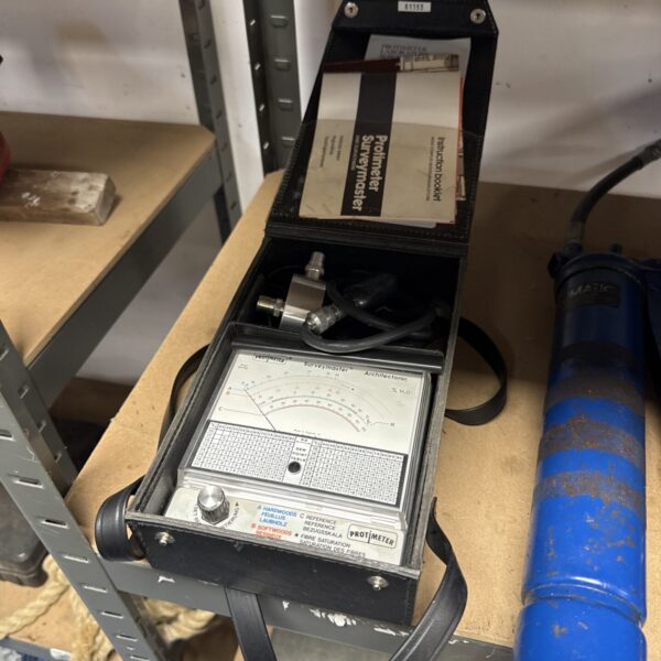 Vintage Protimeter Surveymaster moisture meter with case and instructions.