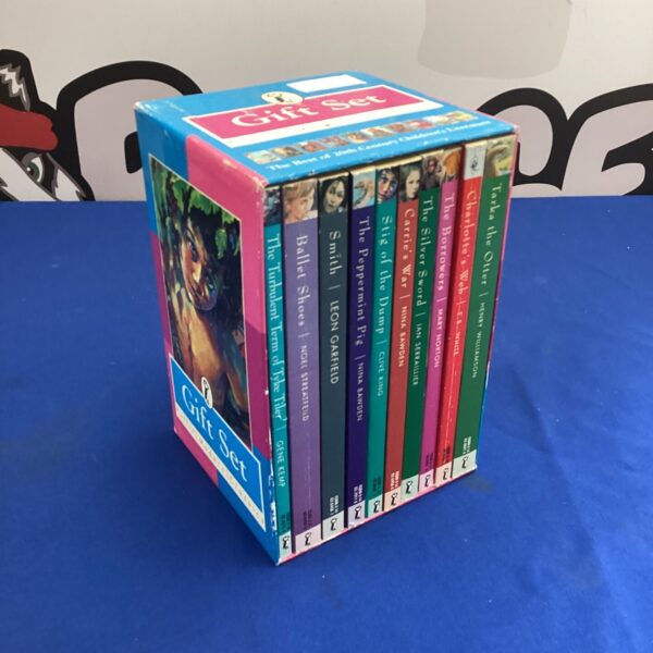 Puffin Modern Classics book collection with colourful covers.
