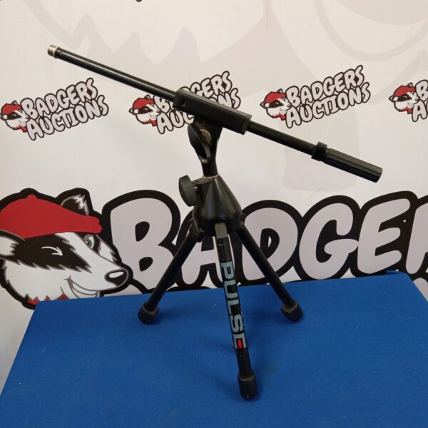 Black Pulse microphone stand with boom arm and tripod base.