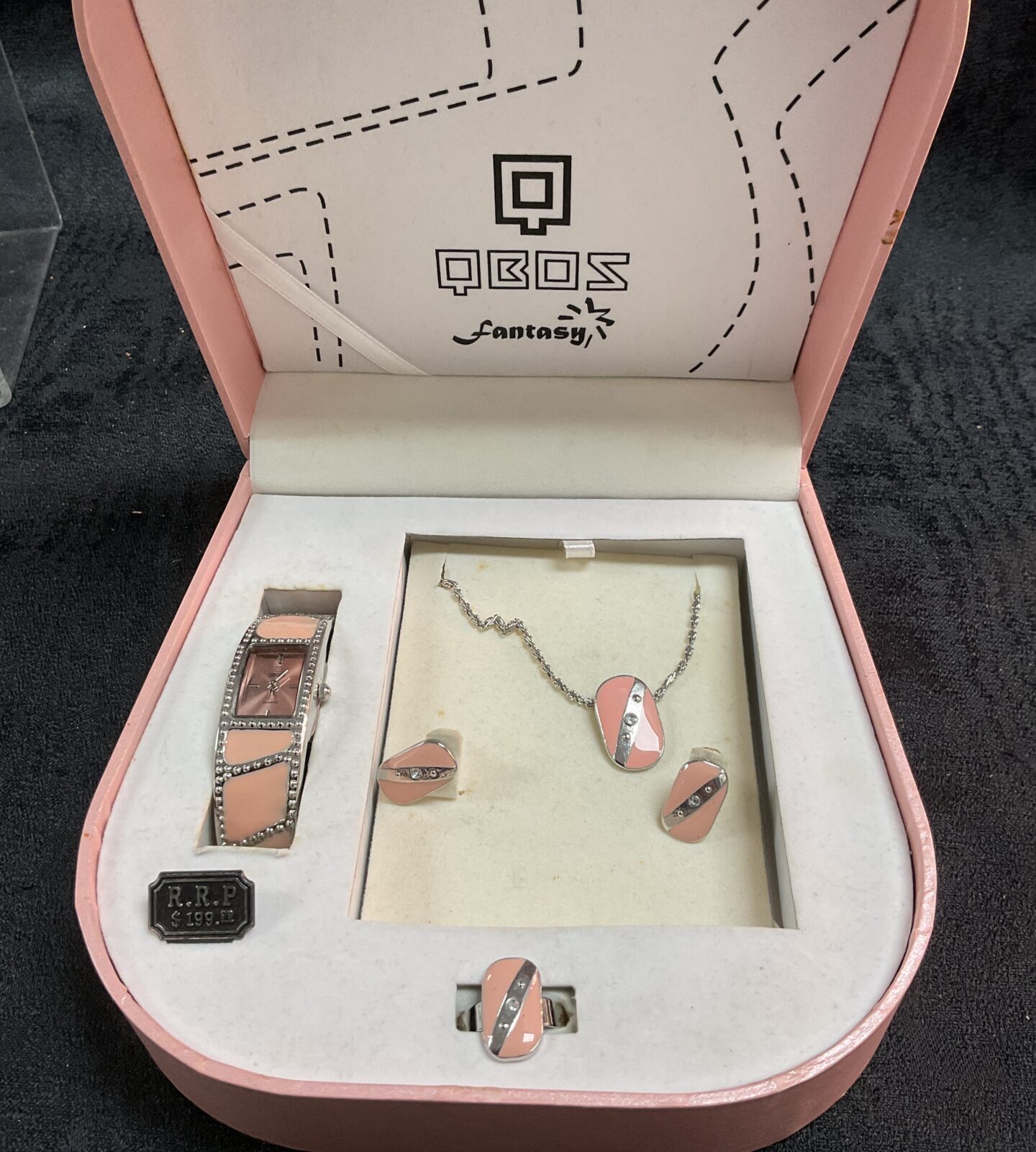 Vibrant vintage Qbos fantasy jewellery set with orange lucite.