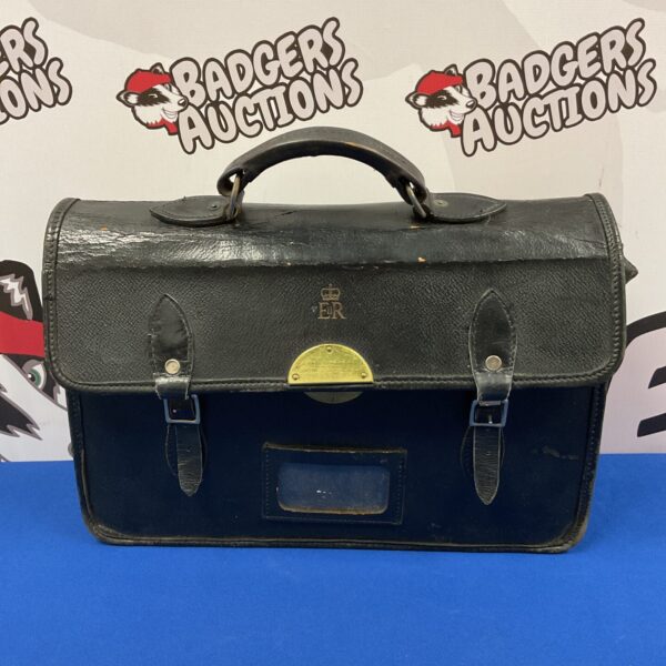 Vintage dark brown leather Queen Elizabeth II document case.