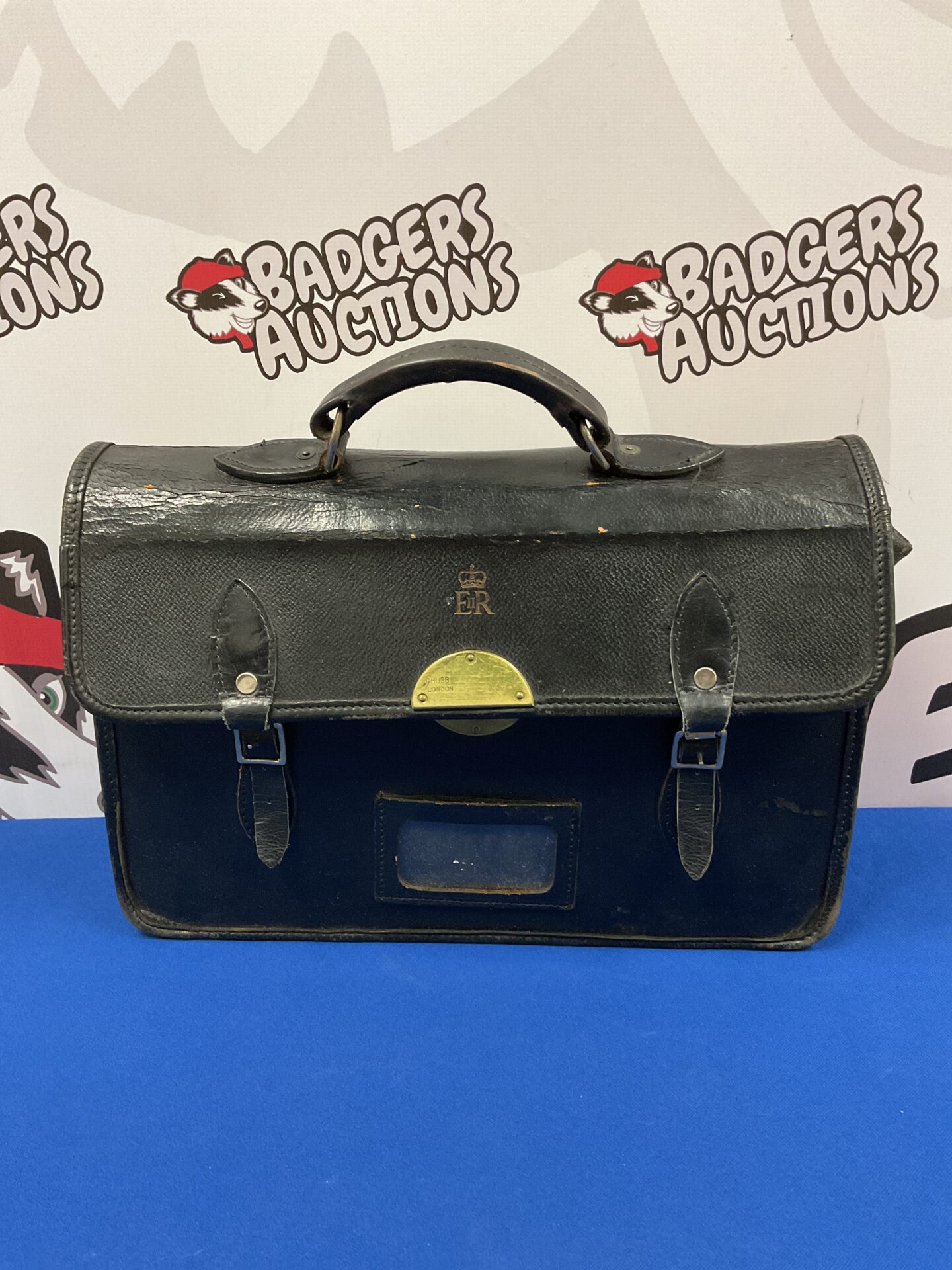 Vintage dark brown leather Queen Elizabeth II document case.