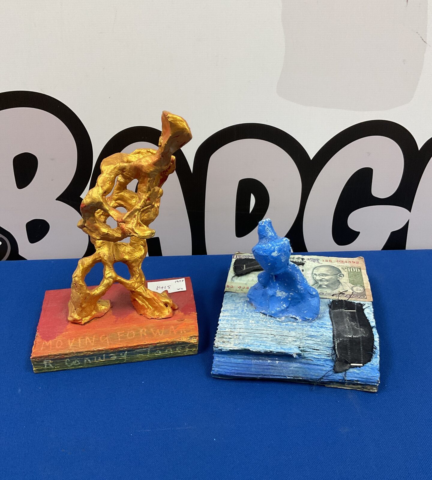 Signed surreal sculpture by R Conway Jones, abstract art piece.