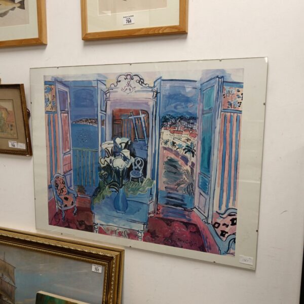 Vibrant Raoul Dufy print of an interior scene with an open window.