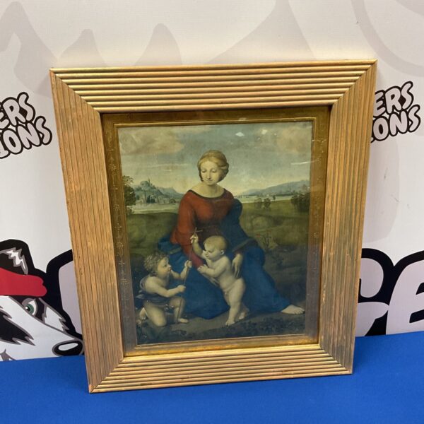 Antique Raphael style Madonna icon with a gilt frame.